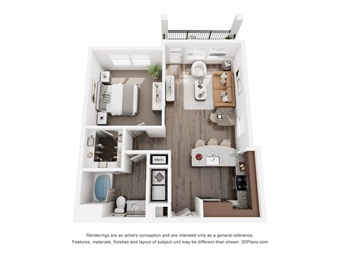 Floor plan for 1 bed, 1 bath, 827 sqft